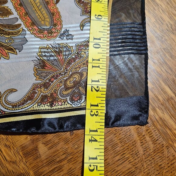 VTG Silk Blend Scarf head wrap Black Gold Paisley Boho Parisian Head Wrap - Picture 11 of 13